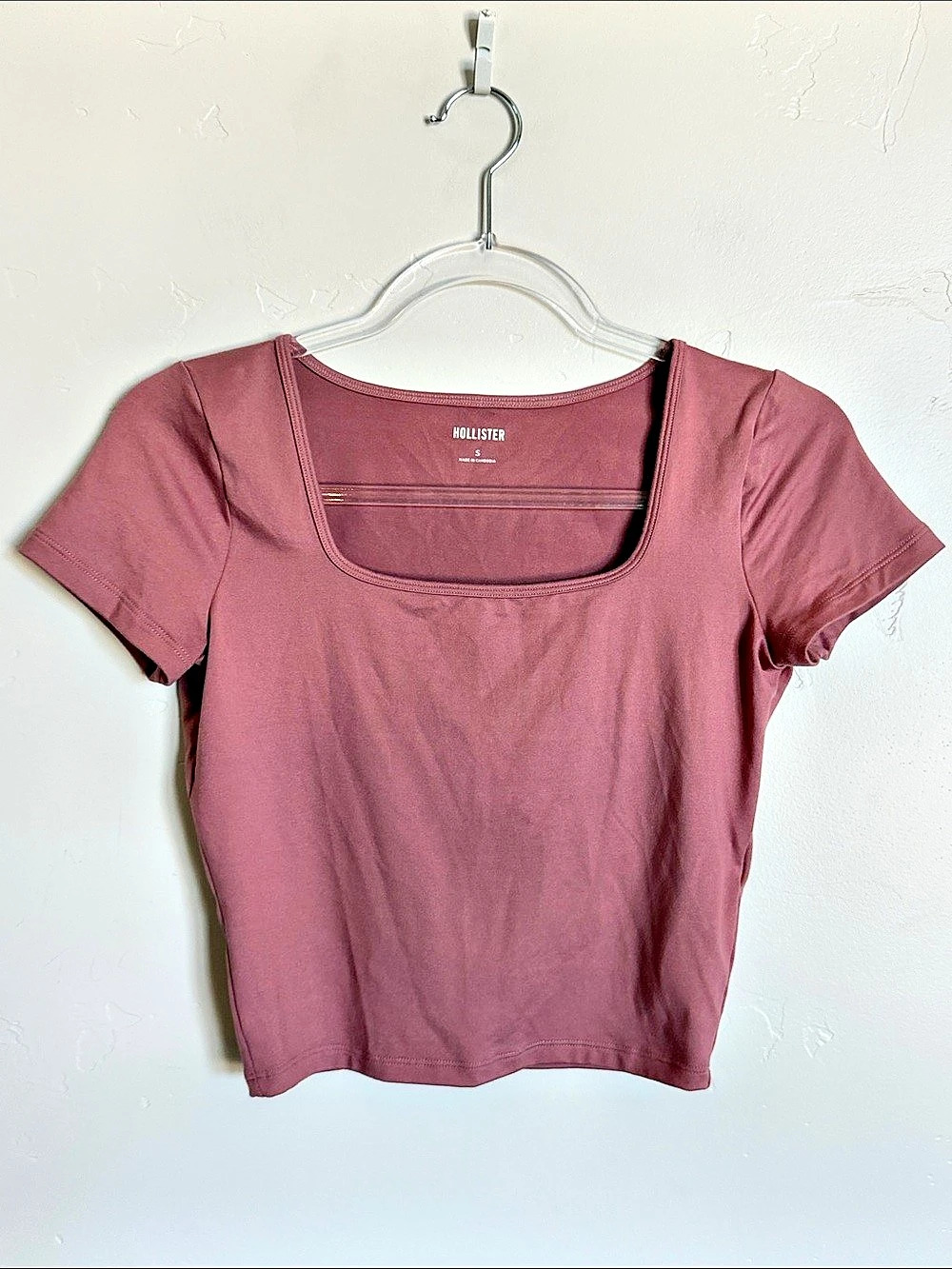 Hollister Square Neck Short Sleeve Crop Top Pink Small